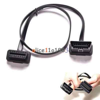 OBD2 Thin 16Pin Noodle Male to Female Elbow ELM327 OBD 60cm Extension Cable