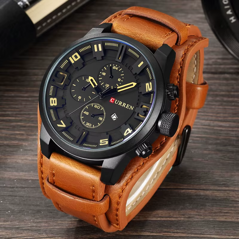 New Watches  Luxury Brand Men Watch Leather Strap Fashion Quartz-Watch Casual Sp