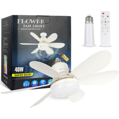 Fan Light with Remote,20.5 Inch E27 Base Screw in Small Ceiling Fan With Lamp