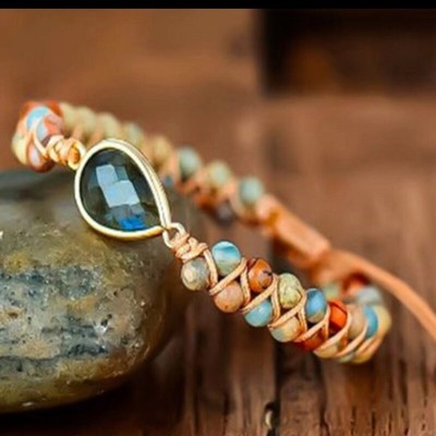 Amazonite Sea Sediment Beaded Handmade Healing Chakra Reiki Women Bracelet Gifts