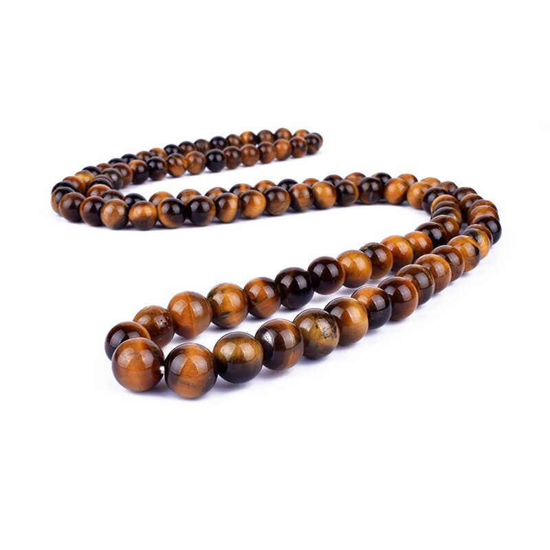 6/8mm Tiger Eye Stone Beaded Necklace Men Meditation Yoga Natural Stone Necklace