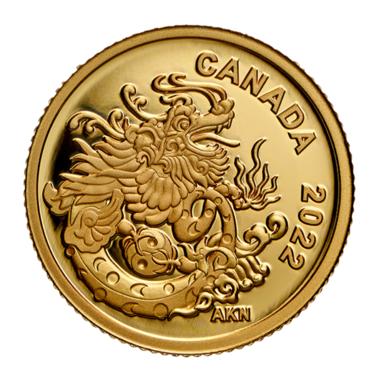 🇨🇦 2022 Rare Canada $8 Dollars Pure GOLD Coin, EARTH DRAGON