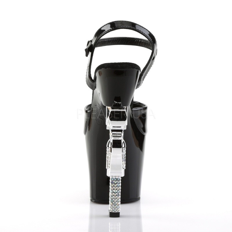 PLEASER PLEASER REVOLVER-709 PLATEAU SANDALETTE SCHWARZ LACK REVOLVER STRASS TABLEDANCE