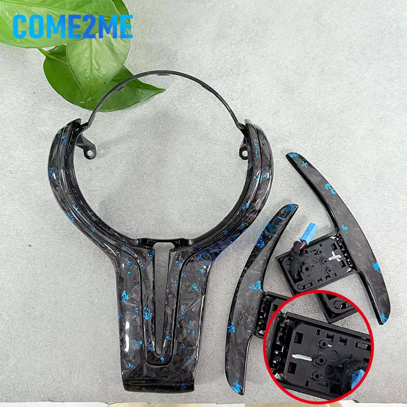 Customized blue patterned forged carbon fiber steering wheel shift paddles for B