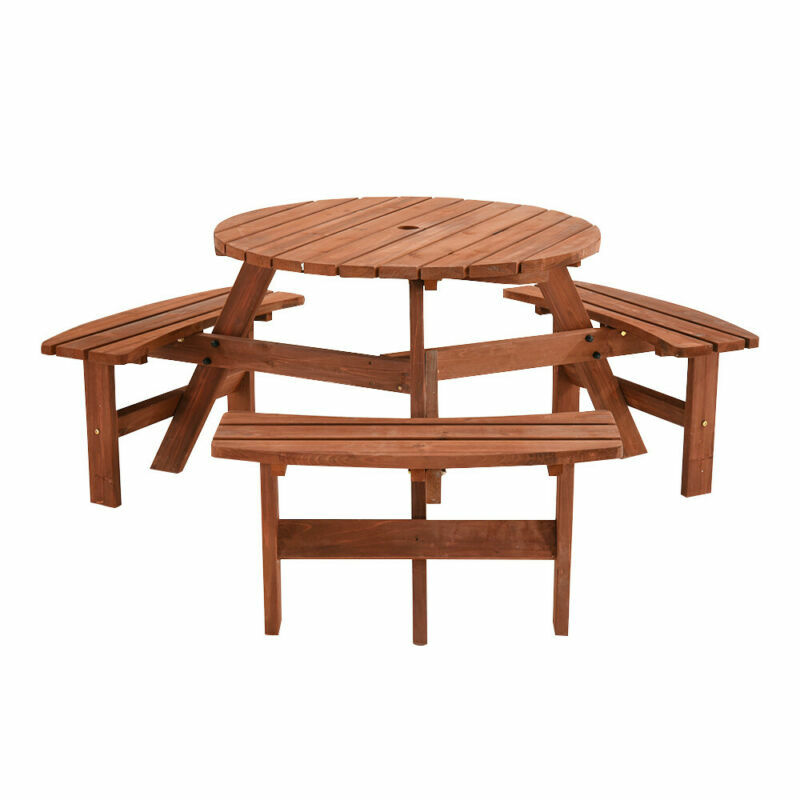 Large 6 8 Seater Round Wooden Bench Table Garden Patio Picnic