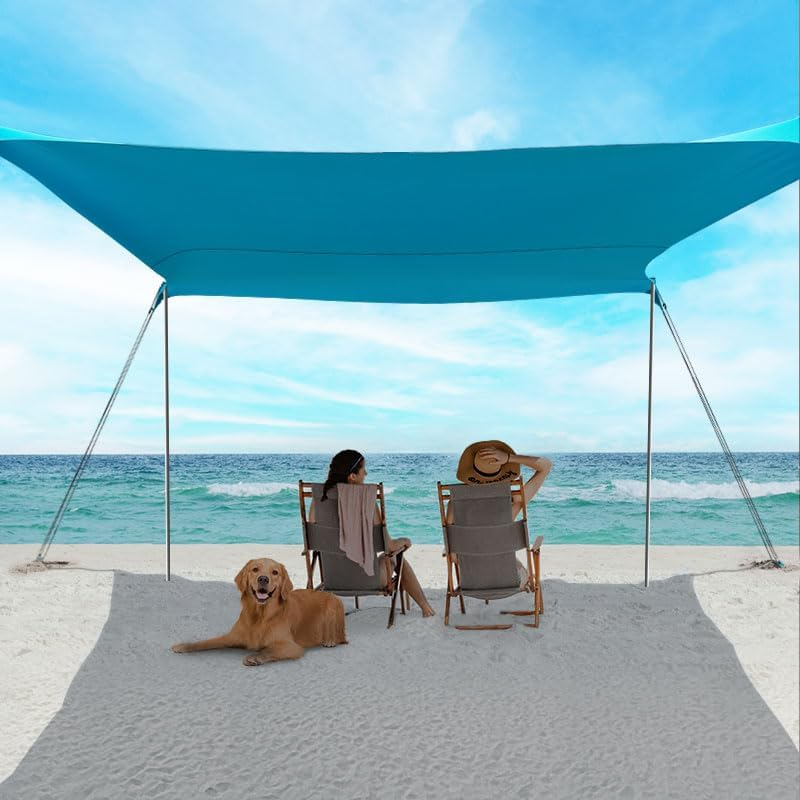 Beach Shade Tent, Beach Umbrella Portable Easy Pop up Beach Canopy, UPF50+ Sun Protection Shelter, Windproof & Water Resistant, Beach Umbrellas for Sand Windproof Cords, Perfect for Family