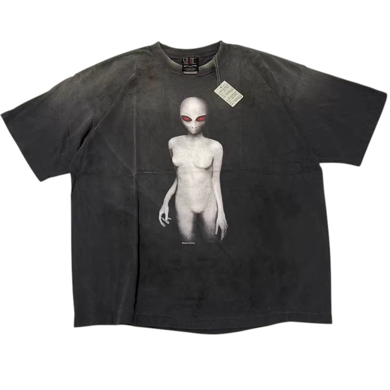 SAINT Mxxxxxx SS Tee Alien Black T-shirt Round Neck Men's Cotton short Sleeve