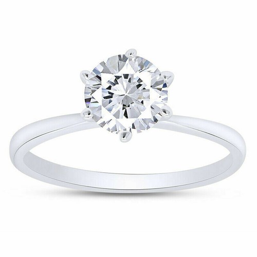 1CT Lab Created Moissanite Engagement Ring 14K Solid White Gold