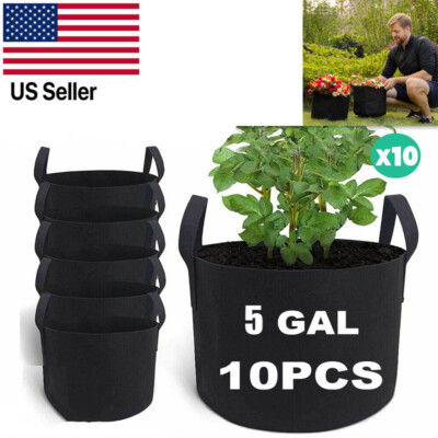 5 Gallon 10 Pack Plant Grow Bags Fabric Pot Nursery Soil Nonwoven w/ Handle USA