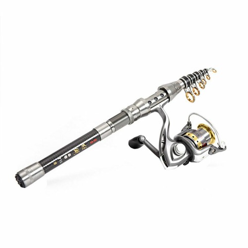 Telescopic Fishing Rod Spinning Pole Reel Combo Full Kit Carbon Fiber +Line +Bag