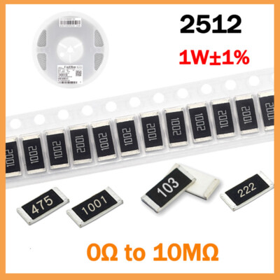 2512 SMD Resistors 1W Chip Resistance ±1% - Range of ( 0Ω to 10MΩ All Size )