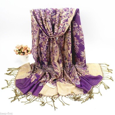 Purple Fashion Women39s Long Soft Floral Pashmina Shawl Wrap Stole Cashmere Scarf