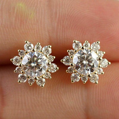 SOFIYA JEWELS 4CT ROUND CUT MOISSANITE GORGEOUS SOLITAIRE STUD EARRINGS 14K YELLOW GOLD FINISH