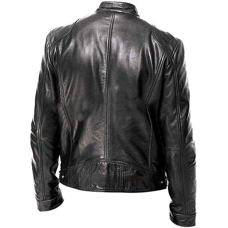 CAFÉ RACER RETRO Men's Leather Jacket Motorcycle Biker Black Real Sheepskin