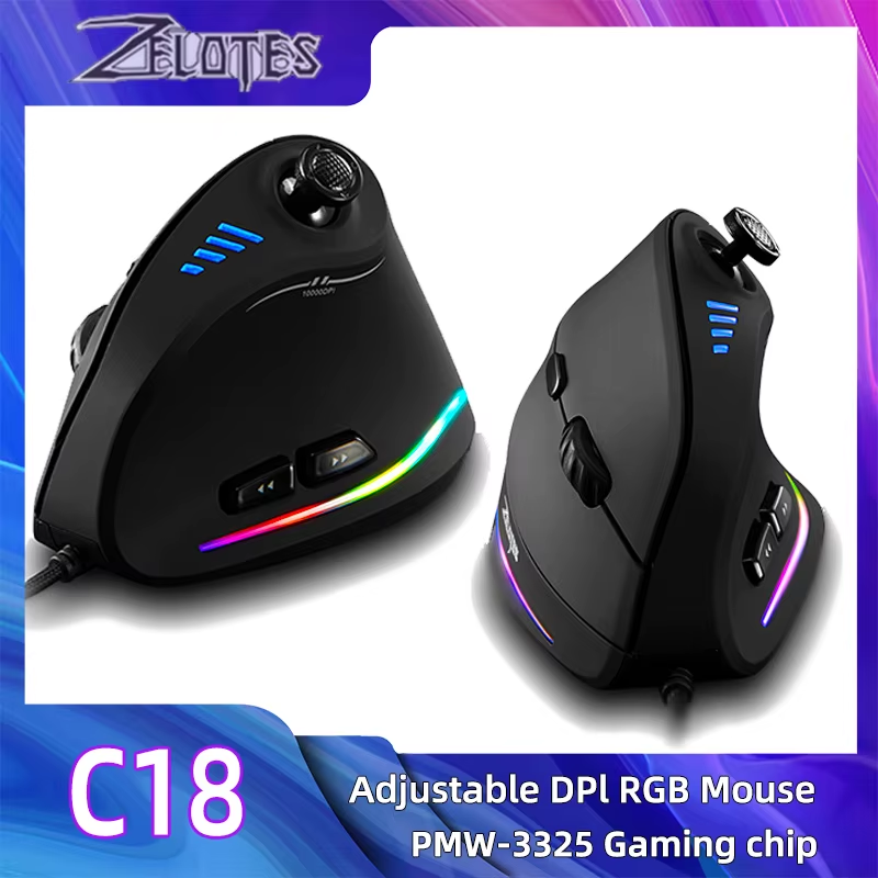 ZELOTES C-18 Vertical Gaming Mouse 10000 DPI Programmable 11 Buttons USB Wired R