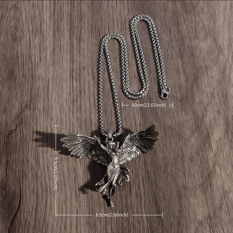 Ecstasy Angel Jewelry Vintage Silver Sexy Goddess Standing Pendant Necklace