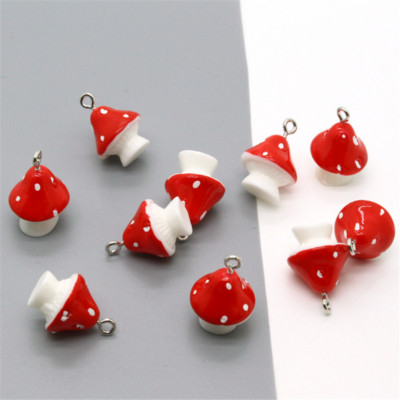 10pcs Resin Red mushroom pendant earring Keychain jewelry accessorie 20X15mm