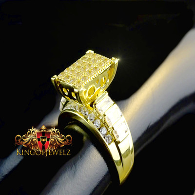 Pre-owned King Of Jewelz Real 10k Yellow Gold Princess Cut Cinderella Gorgeous Ring White Lab Diamond