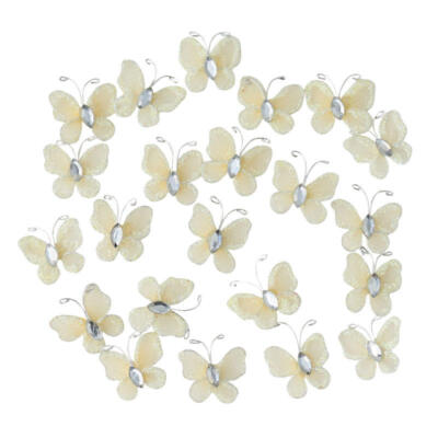 Bulk Package of 200 Ivory Nylon and Glitter Mini 3/4'' Butterflies