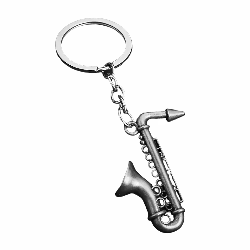 SAXOPHONE Music Keychain Keyring Brushed Steel Grey GIFT