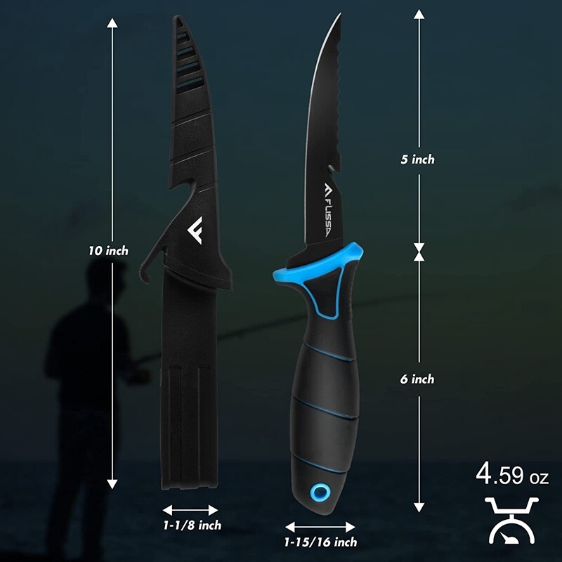 FLISSA 5" Fillet Knife Bait Knife Non-Slip Handle Lanyard Hole Belt Clip Sheath