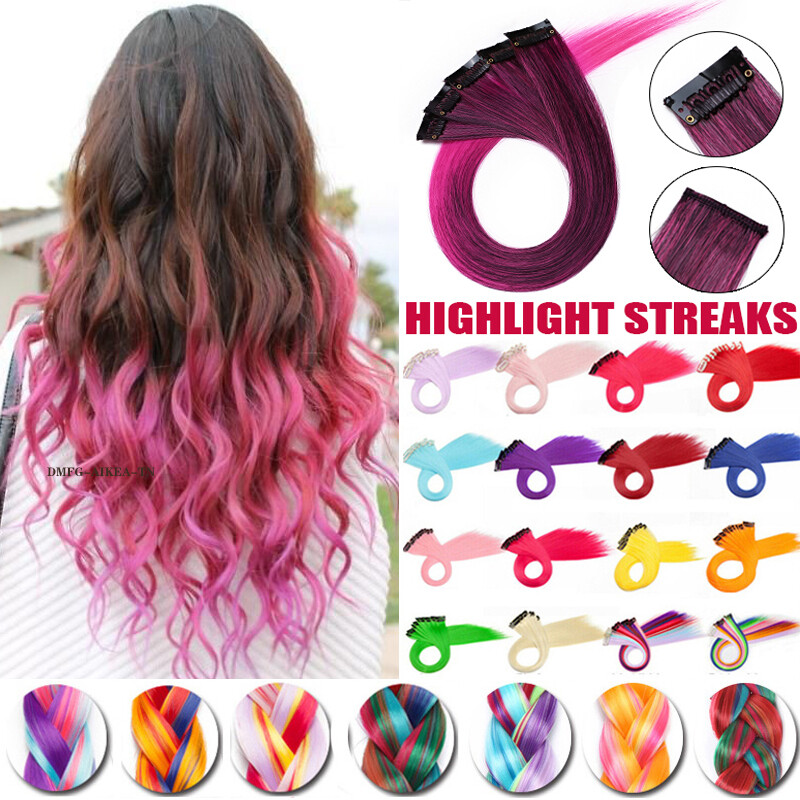 Highlight Streak Ombre Pink Clip In Hair Extensions For Human