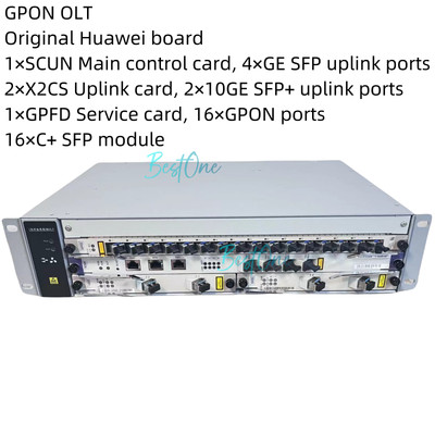 HUAWEI GPON OLT 1×SCUN 2×X2CS 4×10G Uplink 1×GPFD with 16 C++ module AC/DC power