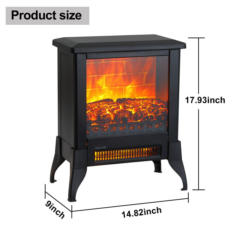 1400W Electric Fireplace Freestanding  Stove Heater Overheating Safety w/Flame 