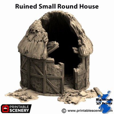 Ruined Small Roundhouse Scatter Terrain Tabletop Gaming 3DPrint 32/28/20/15/10mm