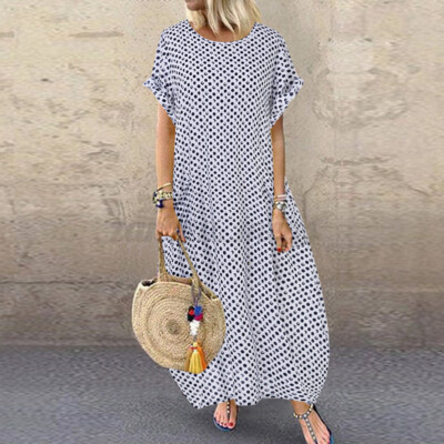 US STOCK Women Casual Holiday Beach Long Maxi Dress Sumemr Short Sleeve Sundress
