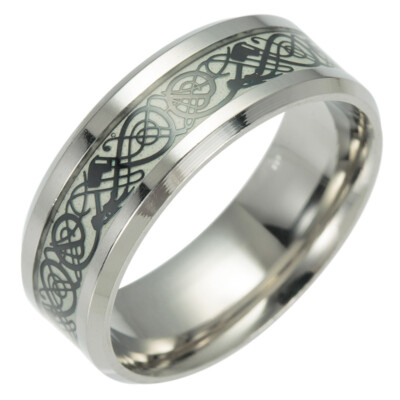 Women Men Luminous Resin Glowing Crack Ring & Stainless Steel Dragon Style Ring