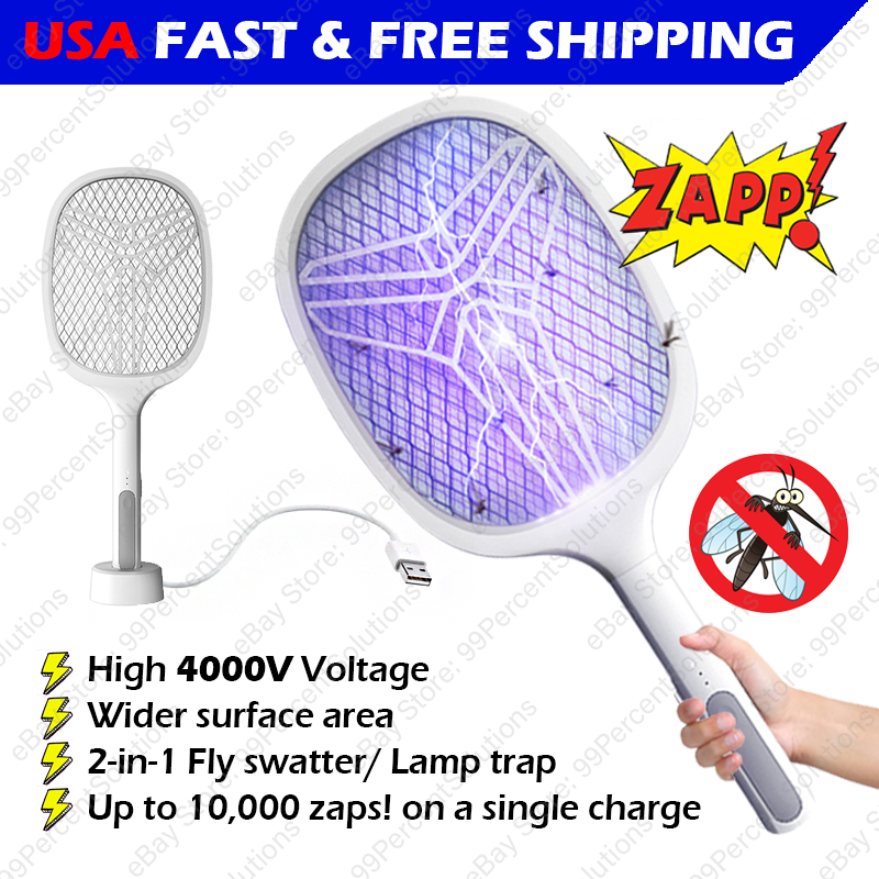Rechargeable Electric Mosquito Fly Swatter Zapper Racket Bug