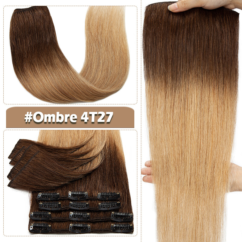 HAIRRO Clip In 9A* 100% Real Remy Human Hair Extensions 8"-24" Caramel Brown USA