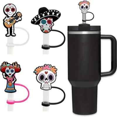 Day of the Dead Halloween Silicon Straw Charm Stanley Bling BPA Free Food Safe