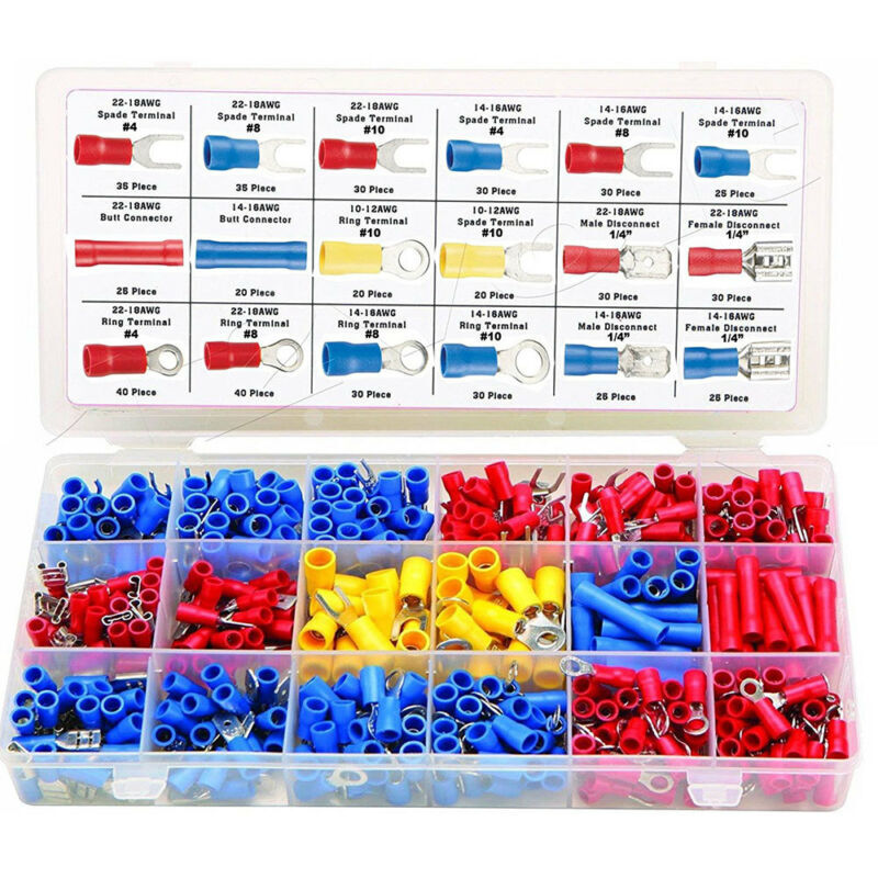 520 PC ASSORTED INSULATED ELECTRICAL WIRE TERMINAL CRIMP CONNECTOR SPADE SET KIT