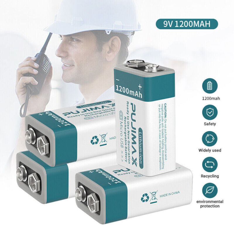 1200mAh 9V Li-ion Rechargeable Batteries 9-Volt USB Charging Battery Lot