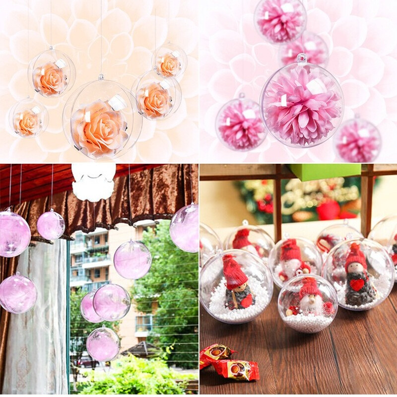 10PCS DIY Clear Plastic Balls Fillable Bauble Ornaments Ball Hanging Christmas
