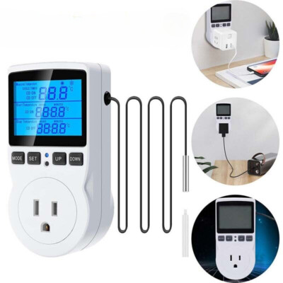 Digital Thermostat Outlet Plug Temperature Controller Heating Cooling w/Probe