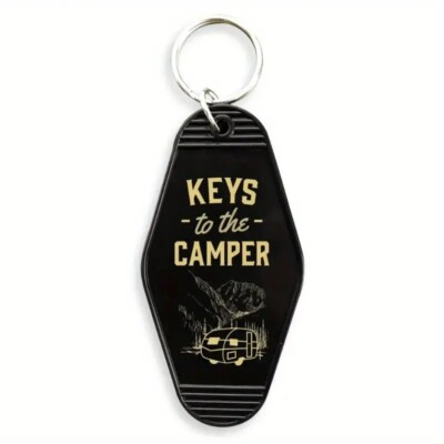 ~NEW~ 1 Black Motel Vintage Style Keys To RV Camper Camping  Keychain Keyring