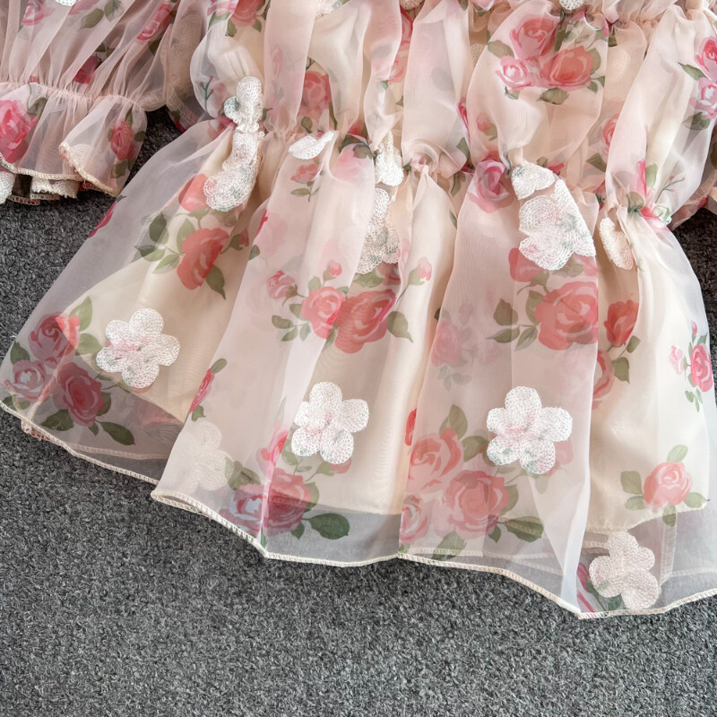 Women Off Shoulder Blouse Floral Chiffon T Shirt Ruffle