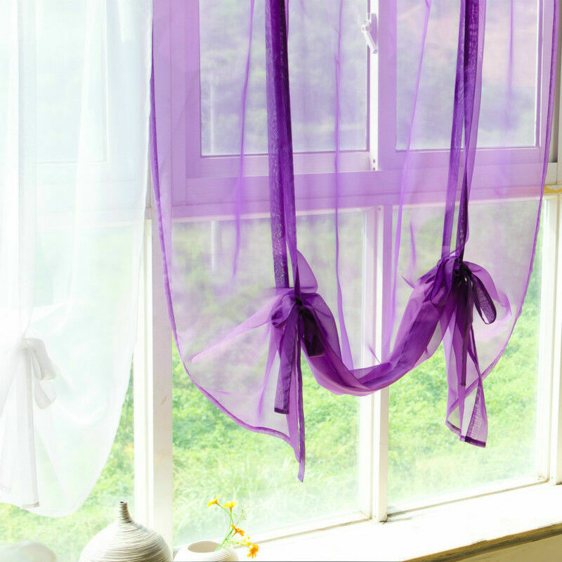 Mesh Tie Blinds Voile Swags Curtain Lavender Panels Tulle Valance Fabric Bedroom