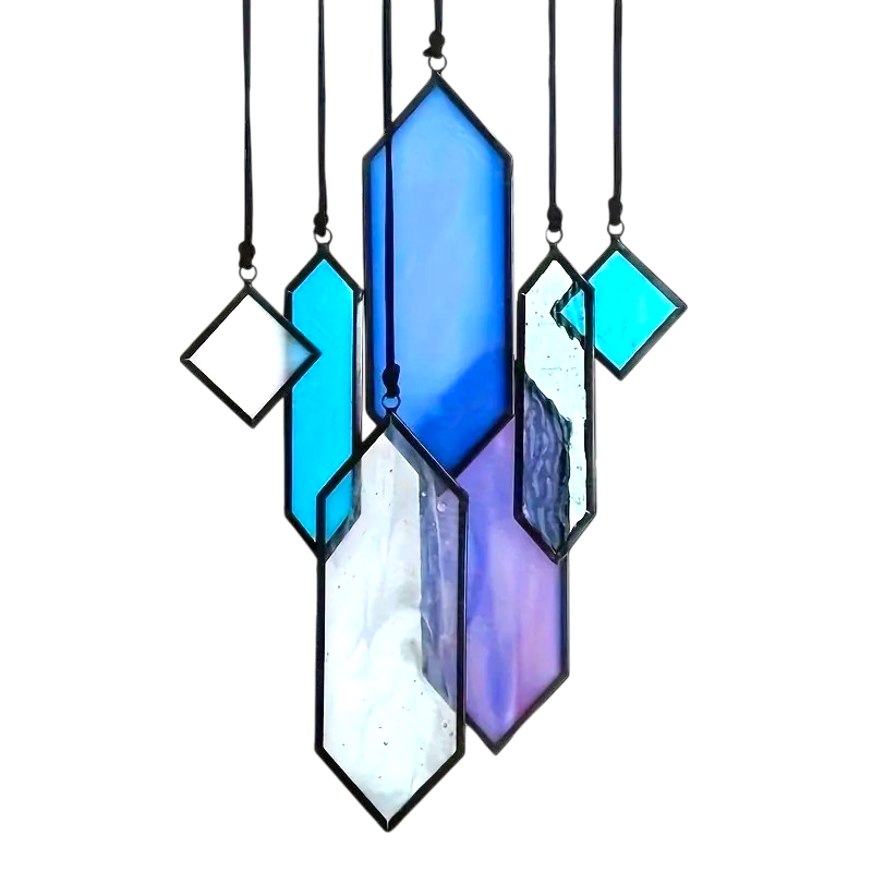 7pc Blue Stained Glass Sun Catcher Set Modern Garden Decor Gift for Home