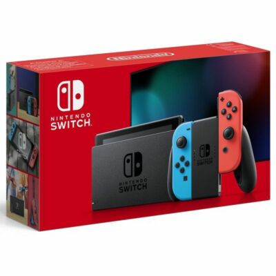 CONSOLE NINTENDO SWITCH V2 BASE + 2 RED BLUE CONTROL + 2 BELTS + HDMI + SUPPORT