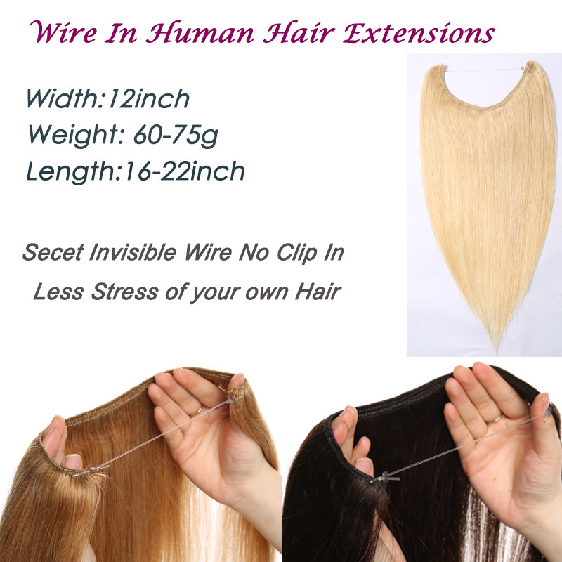 100% Remy Human Hair Extensions Invisible Headband Wire Hidden Weft Hair Blonde
