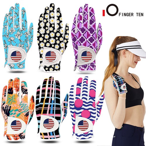 Ladies Golf Gloves with USA Flag Ball Marker Left Right Hand Leather Printed