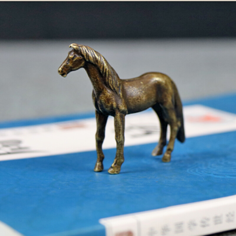Chinese Antique Zodiac Horse Statue Brass Figurine Collection Desk Display