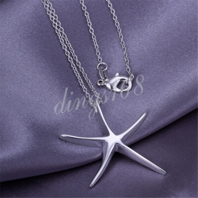 925 Sterling Silver Large Tarnish-Resistant Starfish Pendant+Necklace Chain Z140