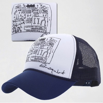 Mens Womens Basquiat graffiti Mesh Baseball Cap Trucker Snapback Hats Red