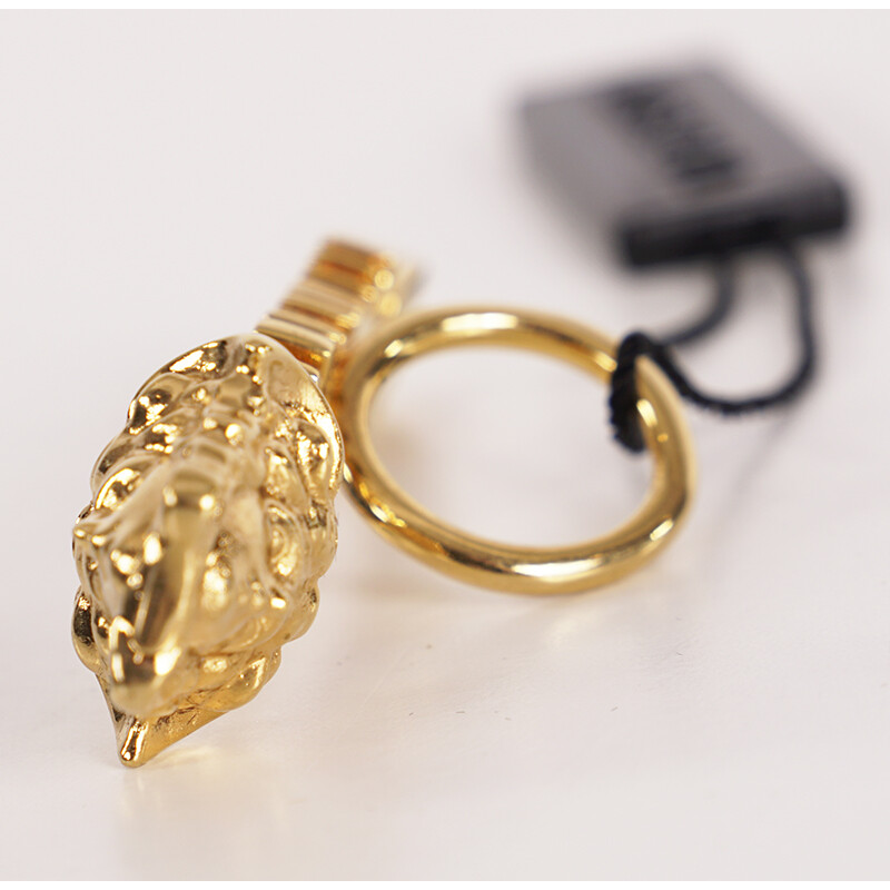 Pre-owned Versace Xs $395  Tribute Gold Tone Brass Logo Medusa Head Safety Pin Ring