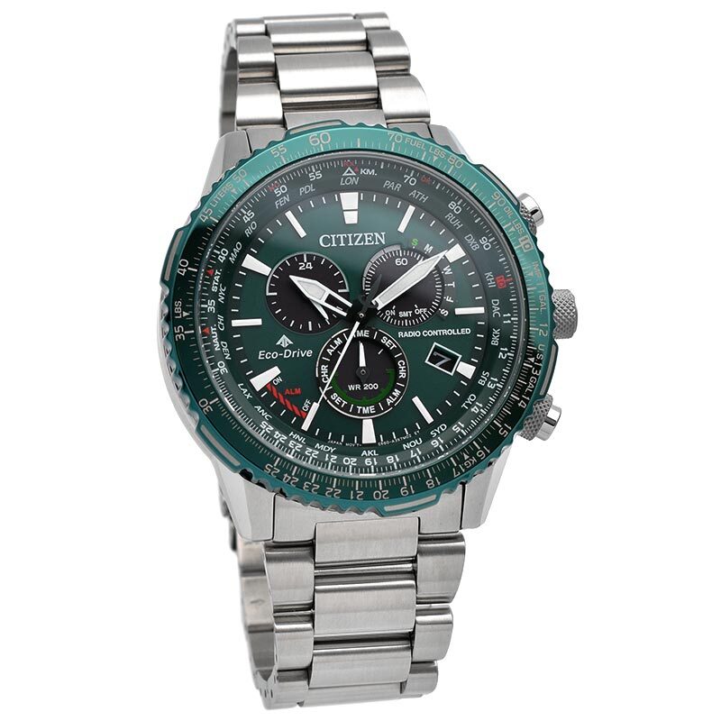 Pre-owned Citizen Promaster Sky Cb5004-59w Eco-drive Radio Solar Watch Green Dial 45.9mm